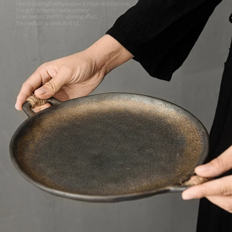 Vintage Dinner Plate Round Japanese Bowl Crude Pottery Light Luxury Tableware Household Ceramic Set