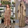 Wholesale High Quality Cute Leopard Middle East Arab Muslim Children Abaya Dress With Hijab for Islamic Kids Clothing