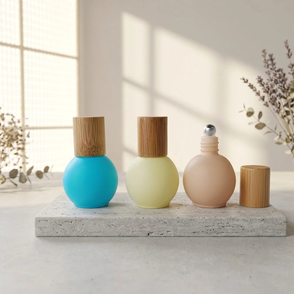 Round Bulb Shape 10ml Glass Roll-on Bottle Blue Pink Yellow Essential Oils Packaging Vialswith Steel Roller Perfume Oils Bottle
