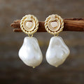 Luxury European Wedding Bride Jewellery Baroque Pearl Art Deco Designer Exaggerated Stud Earrings Hypoallergenic Brass Parties
