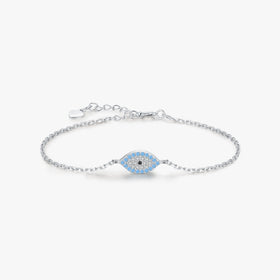 Link Chain for Women Sparkling Clear CZ Fine Jewelry Pure 925 Sterling Silver Fashion Elegant Turquoise Blue Evil Eyes Bracelet