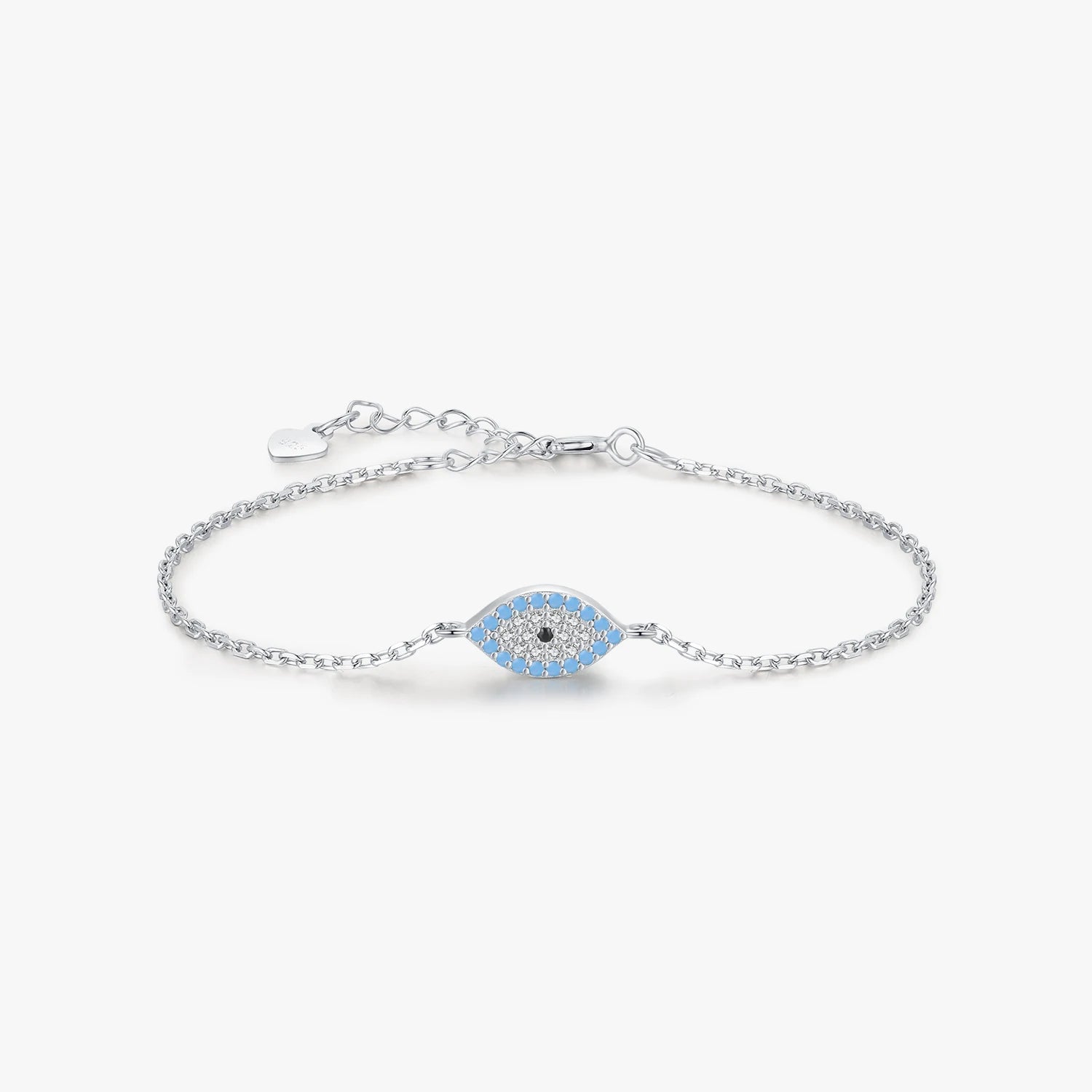 Link Chain for Women Sparkling Clear CZ Fine Jewelry Pure 925 Sterling Silver Fashion Elegant Turquoise Blue Evil Eyes Bracelet