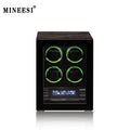 MINEESI 4-Slot Automatic Watch Winder Wood Fingerprint Unlock Shaker Mechanical Watches Storage Box LCD Touch Screen Protector