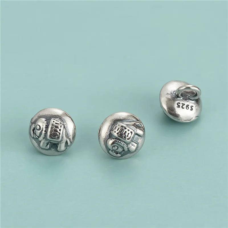 Vintage 925 Sterling Cute Antique Silver Engraved Elephant Button Shaped End Clasp for Bracelets Necklaces Jewelry Making
