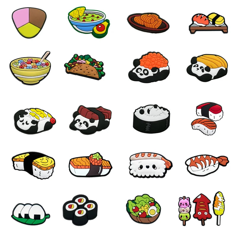 Customized Wholesale Kawaii Food Soft Pvc Diy Clog Sandal Accessories Taco Shoes Decorations Panda Sushi Shoe Charms
