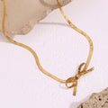 European and American Simple Retro Necklace Stainless Steel Plated 18K Gold Side Bow Necklace