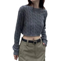 One Size Short Fried Dough Twists Sweater Wear New High Waist Round Neck Pullover Slouchy Long Sleeve Striped Top