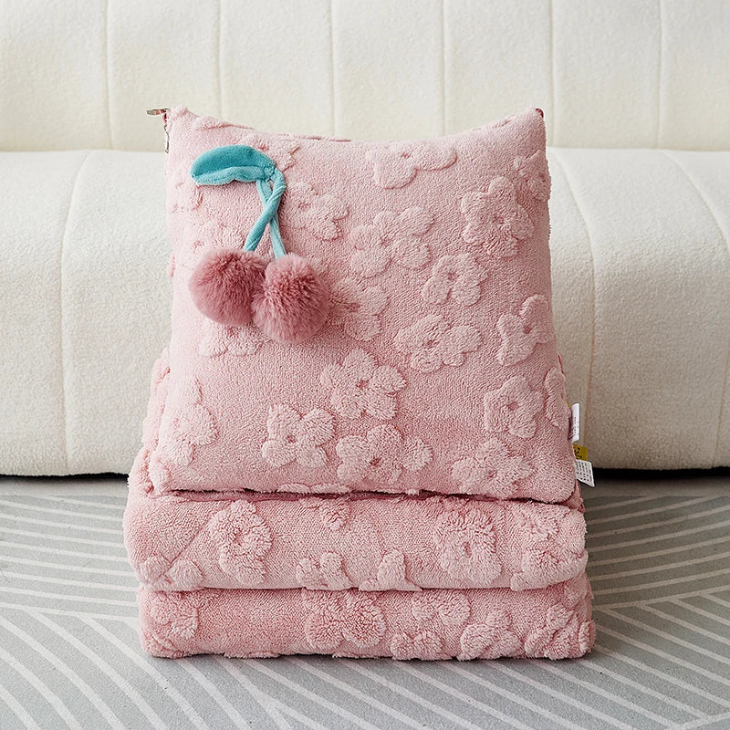 Wholesale Tuff Zipper Blanket Pompom Soft Blanket Cushion Double Layer Foldable Blanket Cushion Pillow