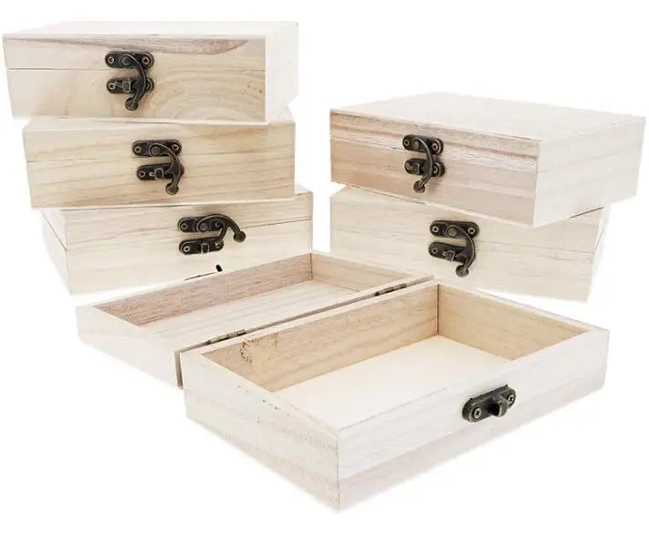 Caoxian  Factory  Large Rectangle Unfinished Pine Wood Box Natural DIY Craft Stash Boxes with Hinged Lid Wooden Box with Handles