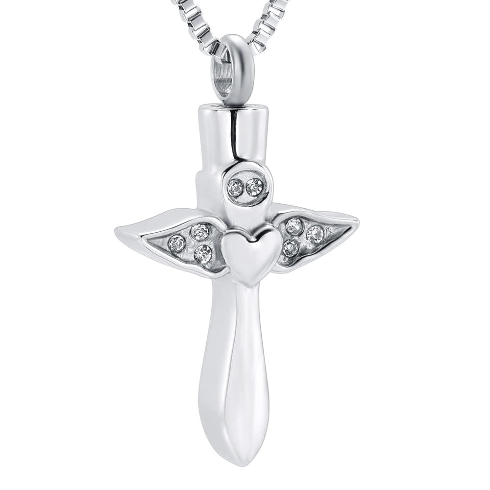 Cremation Urn Perfume Pendant Angel Crystal Cross Heart Necklace Jewelry Crystal Urn Memory Keepsake Holder Cremation Urn Ashes