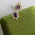 Vintage Luxury Pure 925 Sterling Silver Square Purple Diamond Zircon Stud Earrings for Women Girls