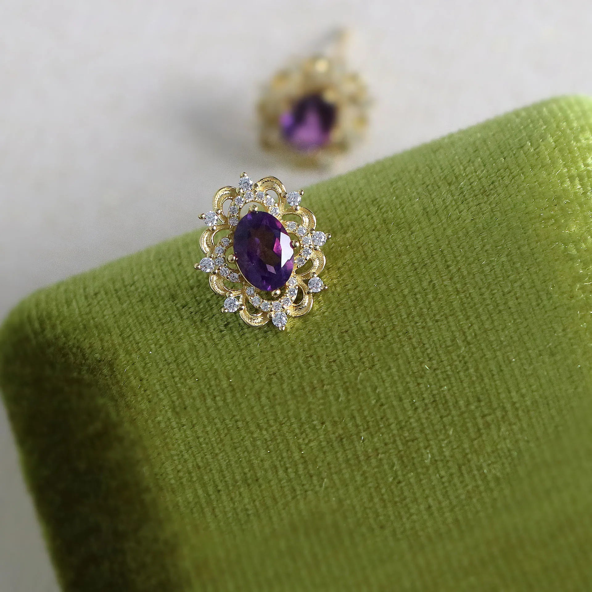 Vintage Luxury Pure 925 Sterling Silver Square Purple Diamond Zircon Stud Earrings for Women Girls