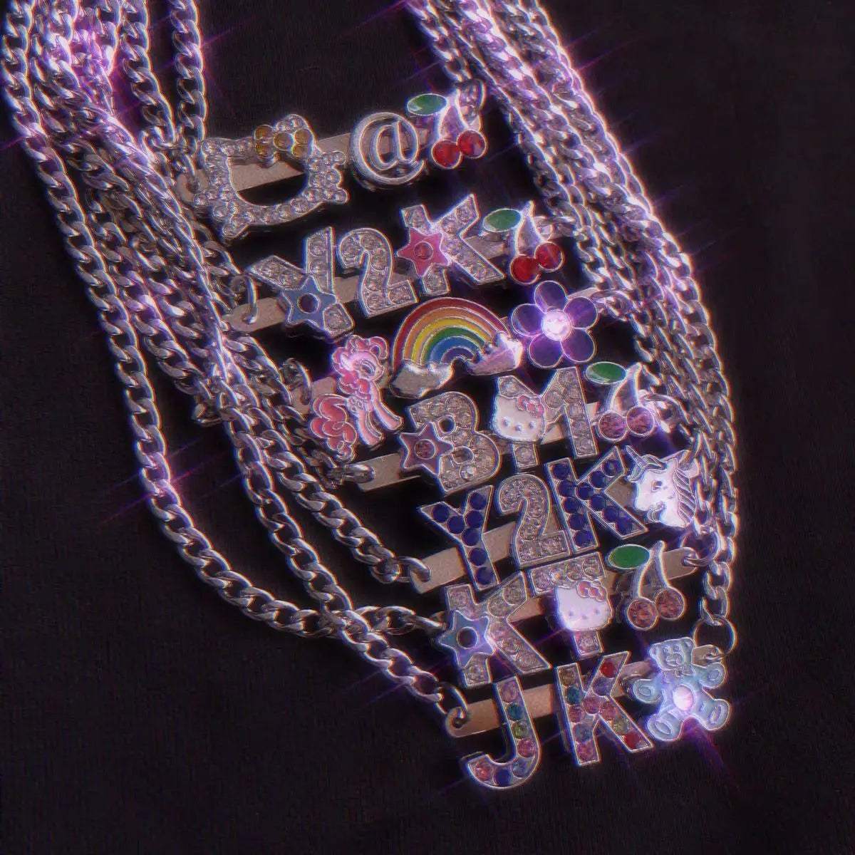 Fashion Lovely Bear Rainbow Cherry Elements Crystal Pendant Necklace Fashion Jewelry Y2k Accessories