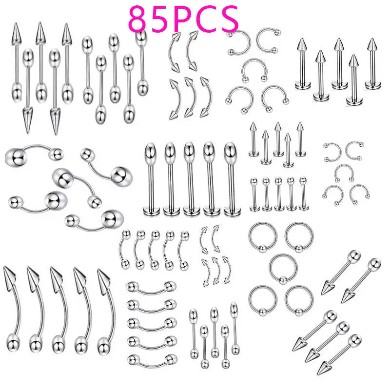 85pcs 20G 3mm Hoops L Shape Nose Rings Studs ScrewSurgical Stainless Steel Nose Rings for Men Women Piercings Jewelry