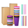 Multicolor 24 OZ Reusable Plastic Cups  with Lids and Straws Smoothie Juices Travel Mugs Bulk for Iced Coffee Box Packing
