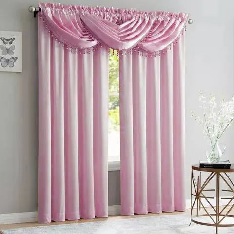 XinLan Rod Pocket Luxury Satin Fabric Double Layer Window Designer Valance Curtain for Living Room