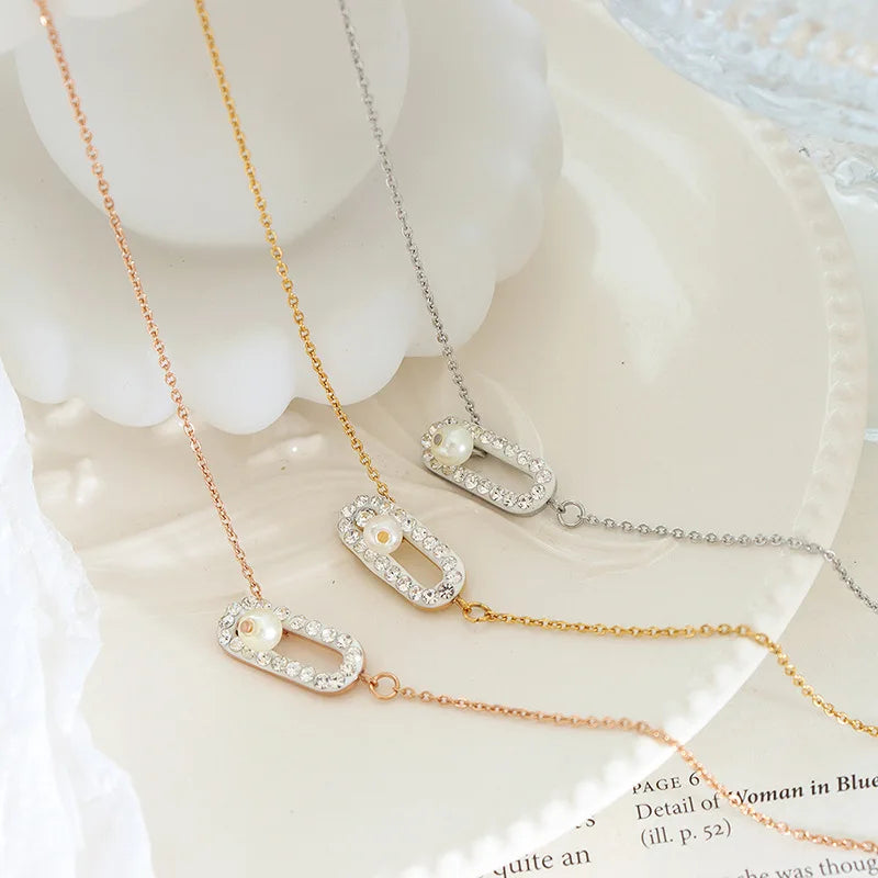 Unisex Summer Fashion Stainless Steel Anklet with Imitation Pearl and Zircon Gold Plated for Beach or Gift