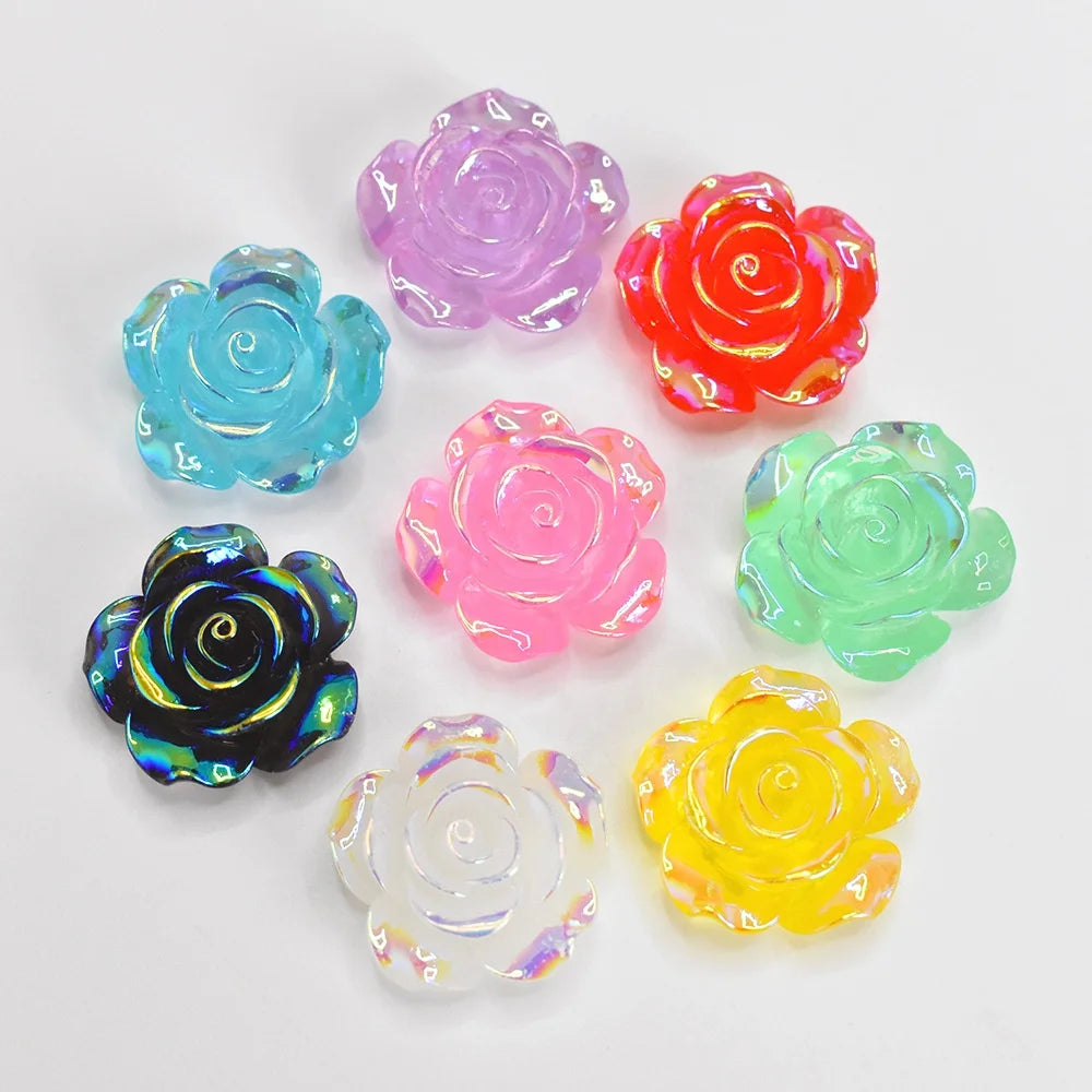 AB Color Transparent Camellia Resin Rose Flowers Flatbacks Cabochons for DIY Handmade Jewelry Phone Case Hairpin Hair Decor