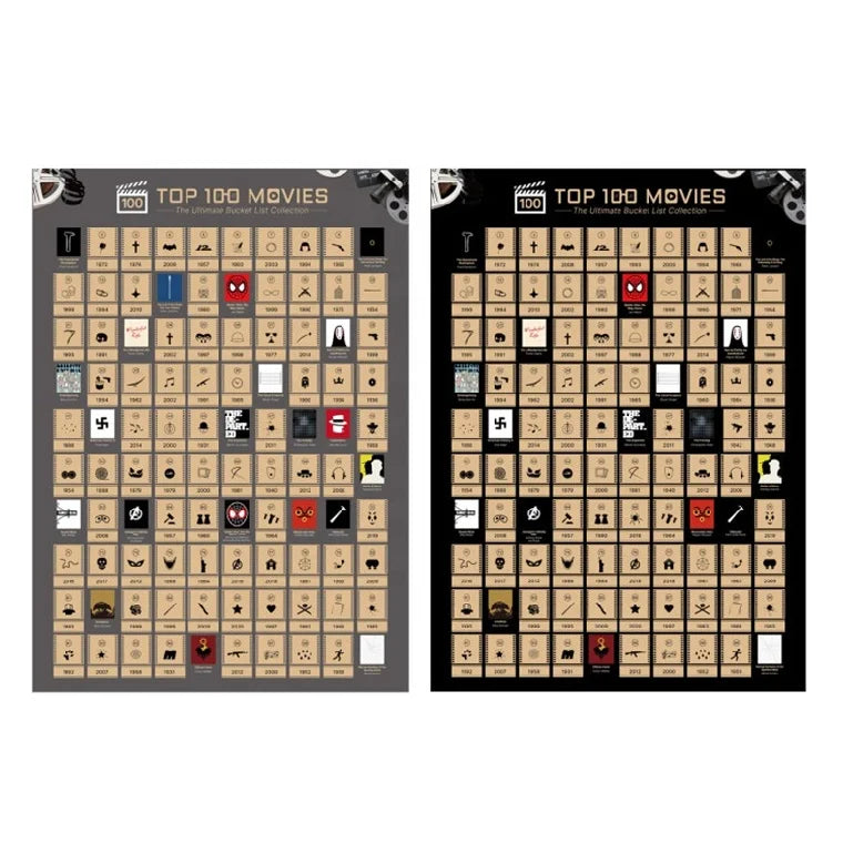 Official IMDb 100 Movies Poster 100 Movies Scratch Off Poster - Top Films of All Time Bucket List (42*59.4cm)