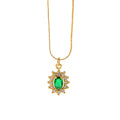 Trendy Stainless Steel Gold Plated Tarnish Free Emerald Green Cubic Zircon Pendant Necklace for Women