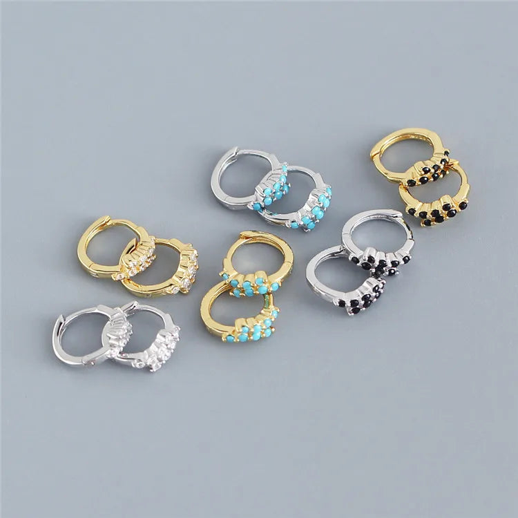 SP New Design Luxury Fashion S925 Sterling Silver Made Real Gold Plated Turquoise Hoop Earrings