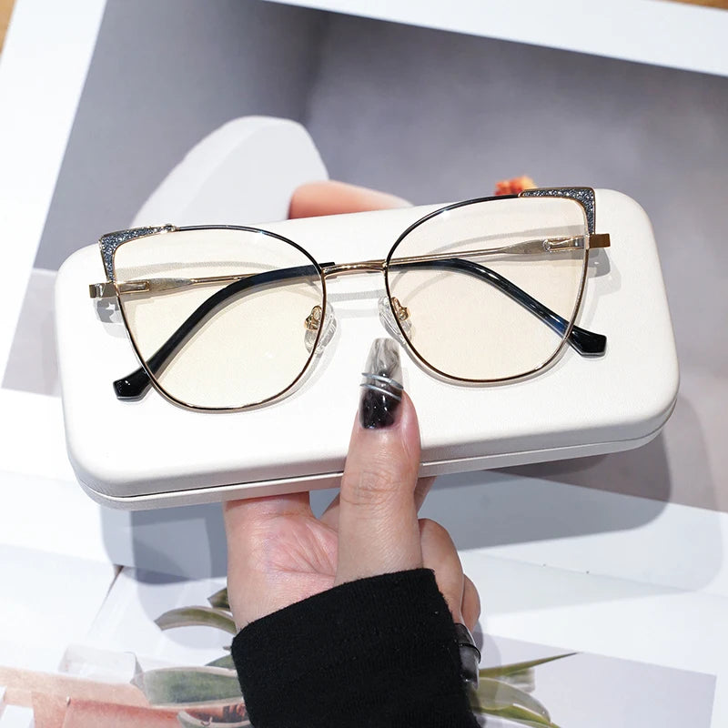 Custom Logo Glasses Photochromic Optical Blue Glass Lens Frames Optical Frames Anti Blue Luxury Rhinestone Glasses