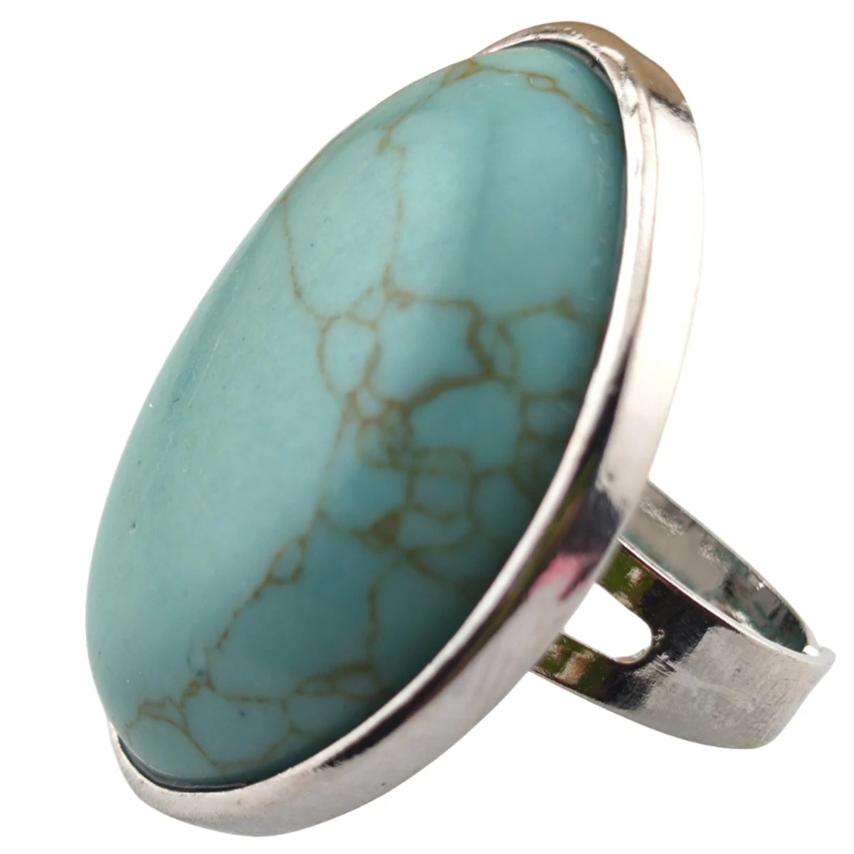 Wholesale New Design Fashionable Big Natural Smooth Blue Syn.Turquoise Gemstone Rings Silver Jewel Ring