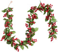 6FT Red Berry Christmas Garland for Indoor Outdoor Home Fireplace Decoration Flexible Artificial Berry Garland for Winter Season