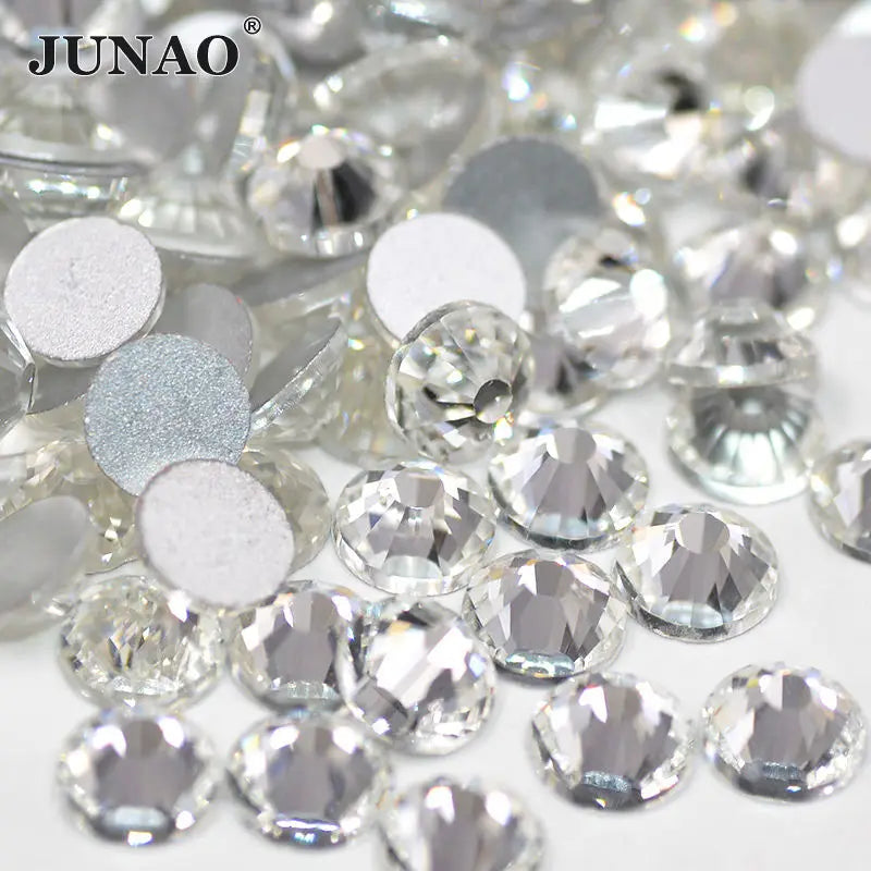 JUNAO 1440pcs Factory Good Feedback Flat Back Rhinestones Glass Clear Cold Fixation Rhinestones Crystal Rhinestone for Bikini