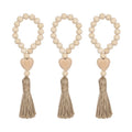 Farmhouse-Style Tassels Beads with Heart Wood Bead Garland Rustic Country Decor Prayer Beads for Door Knobs Home Decor