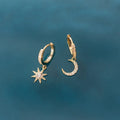 S925 Sterling Silver Ear Buckle Hoop Earrings Asymmetric Diamond Moon Star Zircon Earrings Micro-Inlaid Earrings Women