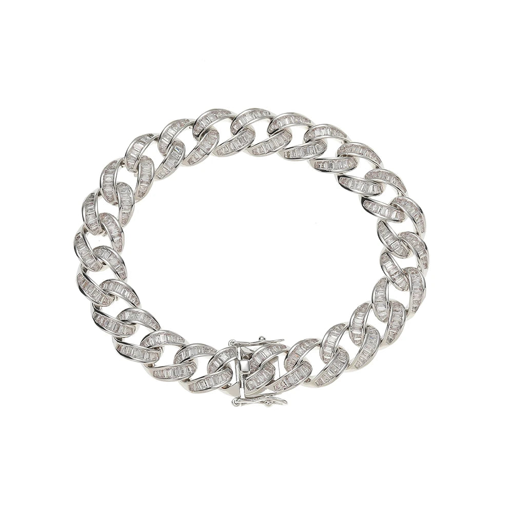 BB039  12MM Iced Out Cuban Chain Bracelet Brass Tension Setting Cubic Zircon Jewelry Men Bracelets