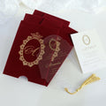 New Design Thickness 1mm clear Acrylic Wedding Invitation Card with Velvet Pocket and Tassel