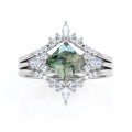 New Arrival 925 Sterling Silver Cubic Zircon Princess Cut Moss Agate Ring for Women