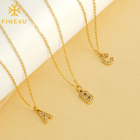 Fashion Jewelry Women Alphabet Pendant Rhinestone Stainless Steel Gold Plated Letter Charm Initial Necklace