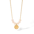 Dainty Stainless Steel 18K PVD Plated Freshwater Pearls Happy Smile Face Pendant Link Chain Necklace
