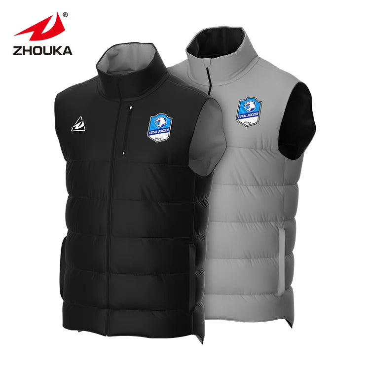 Custom Reversible Windproof Soccer Winter Training Vest Jacket Coat Turtleneck Quilted Men Football Sport Coat Winter Vest