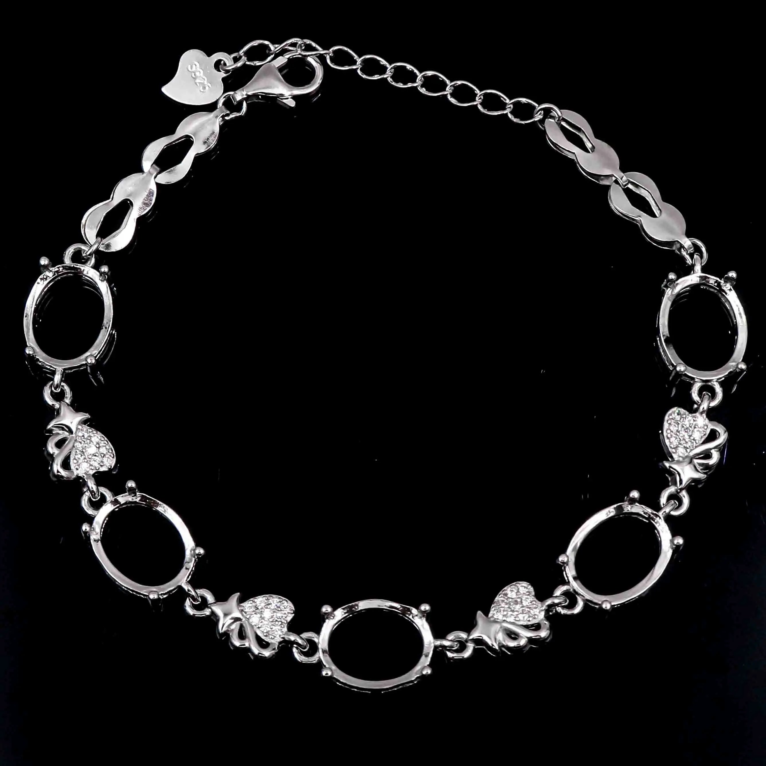 Sterling Silver 8*10mm Semi Mount Bracelet Empty Support Blank Claws Setting S925 Mountain Base Holder Without Stone Inlay DIY