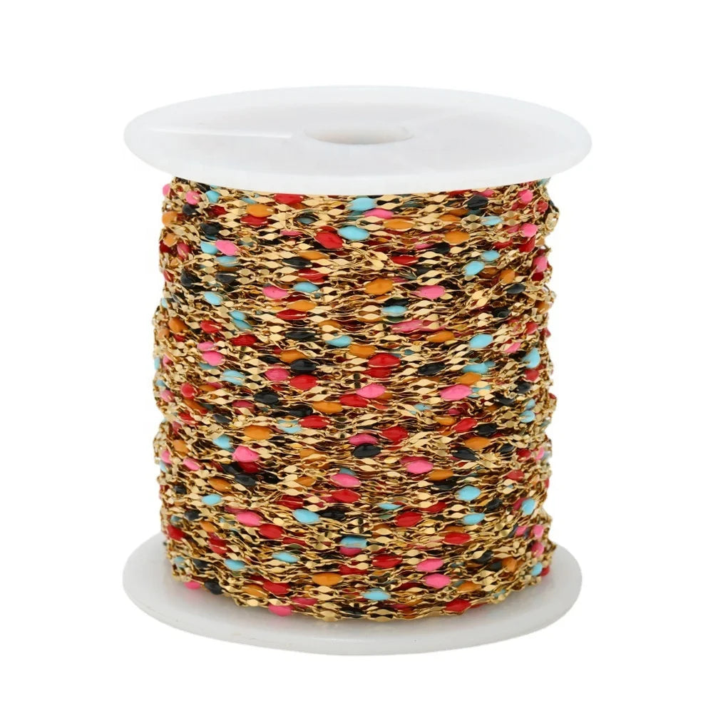 PVD 18K Gold Stainless Steel Colorful Enamel Beaded Lip Chain for Chain Necklace and Bracelet Making