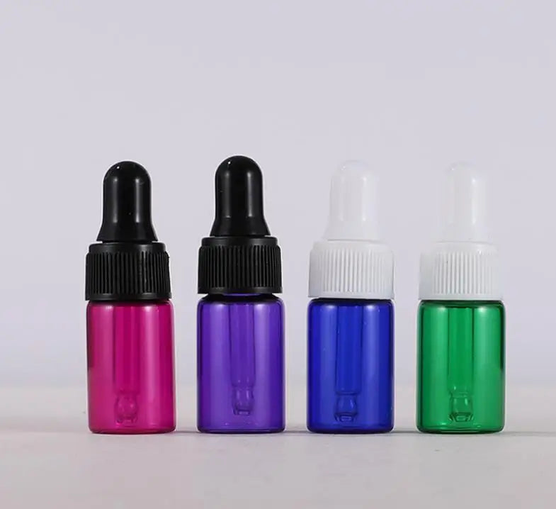 In Stock 1ml 2ml 3ml 5ml Blue/green/pink/purple Glass Dropper Bottle With White/black Dropper for Essential Oil/perfume
