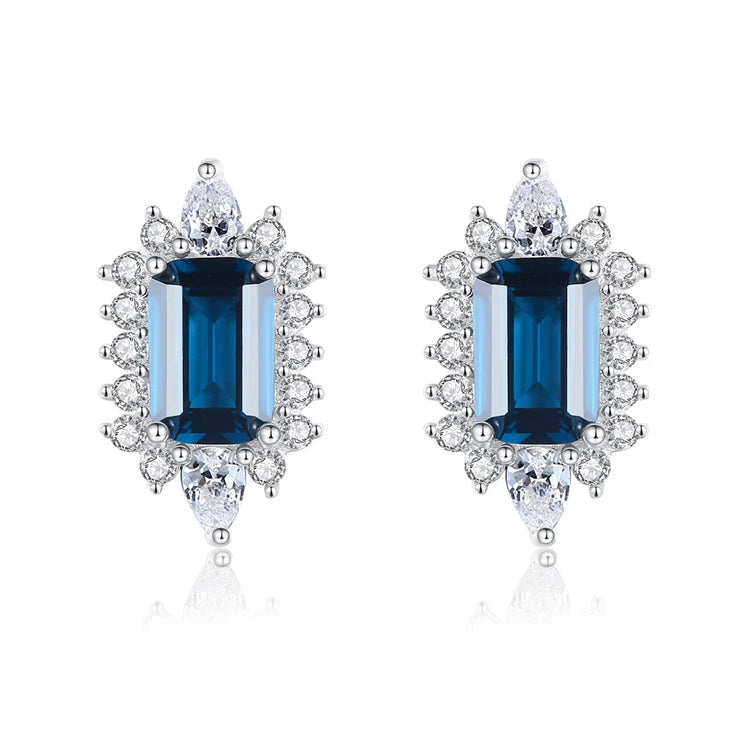 Fine jewelry 925 sterling silver square shape sapphire women simple gemstone stud earrings