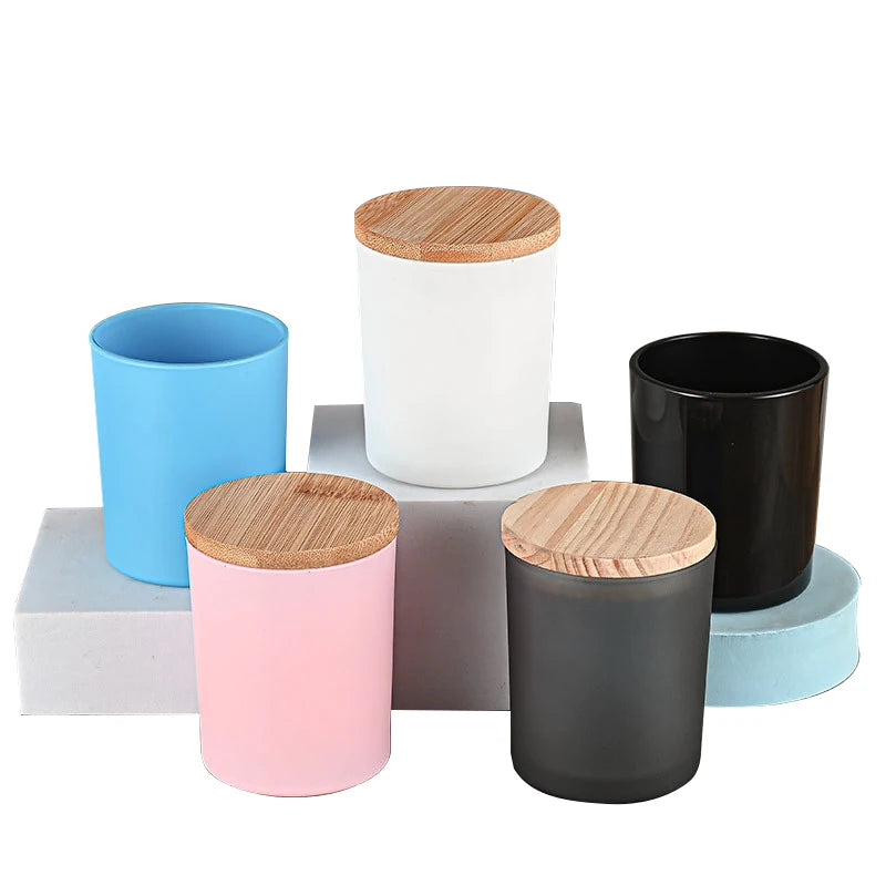 Empty Wholesale White Black 10oz Pink Matte Frosted Candle Jars Glass with Lids
