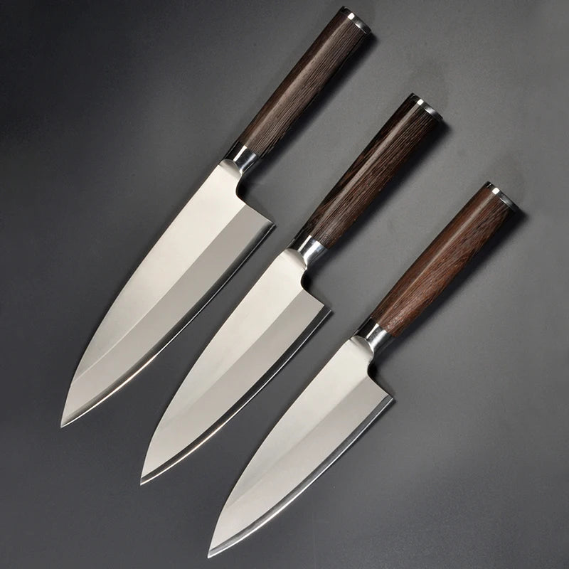 Japanese Yanagiba Fish Head Kitchen Knives 165/180/210mm Deba Knife with Wenge Wood Handle for Sashimi & Salmon Sushi