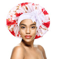 Fashion Female Butterfly Design Wide Elastic Bands Satin Hair Cap Women Bonnet With Ribbon Tie