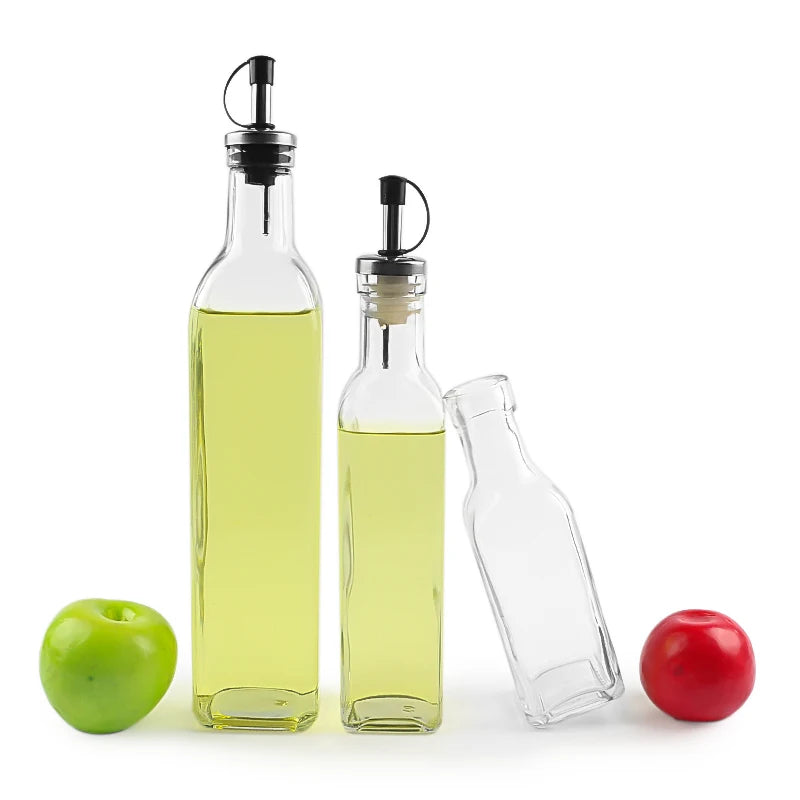 150ml 250ml 500ml Clear Olive Oil Glass Bottle Pourer Dispensers Square Shape for Kitchen Restaurant Table for Jelly Candy