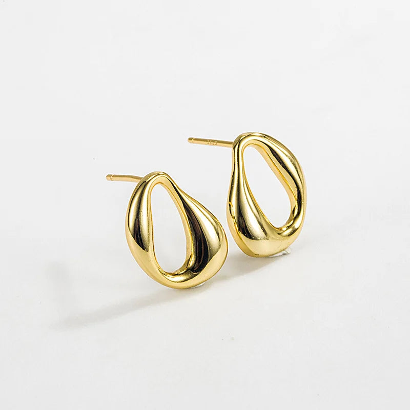 Wholesale Fine Jewelry 925 Sterling Silver Stue Earring 18K Gold Plated Simple Geometric Twisted Versatile Silver Earrings Women