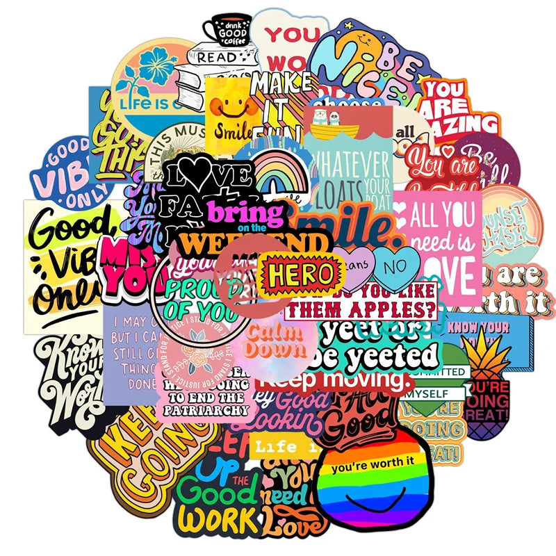 50pcs Inspirational Stickers for Water Bottles Laptop Luggage Waterproof Durable Vinyl Encouragement Stickers for Students