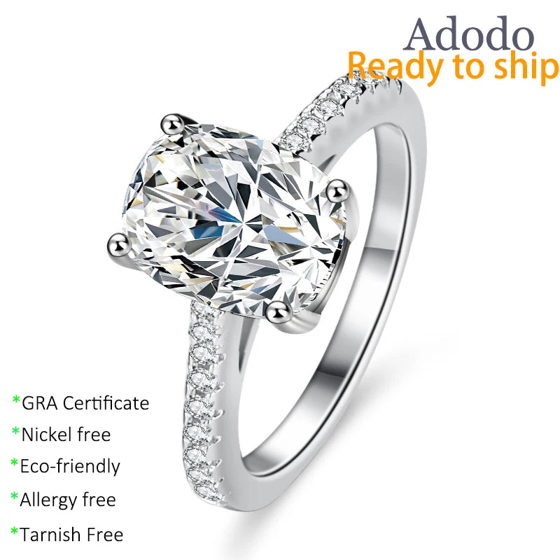 Custom Fine Jewelry 925 Sterling Silver 2ct Oval Cut VVS1 Moissanite Rings for Women Engagement Wedding Valentine's Day Gift MegaBDM