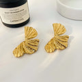 Retro Gold Ginkgo Leaf Earrings Exaggerate Stainless Steel Gold Plated Twisted Metal Leaf Flower Earrings