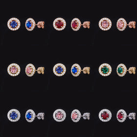 Starsgem Blue Padparadscha Sapphire Ruby 10k 14k 18k Yellow Rose White Gold Stud Earrings With Diamonds